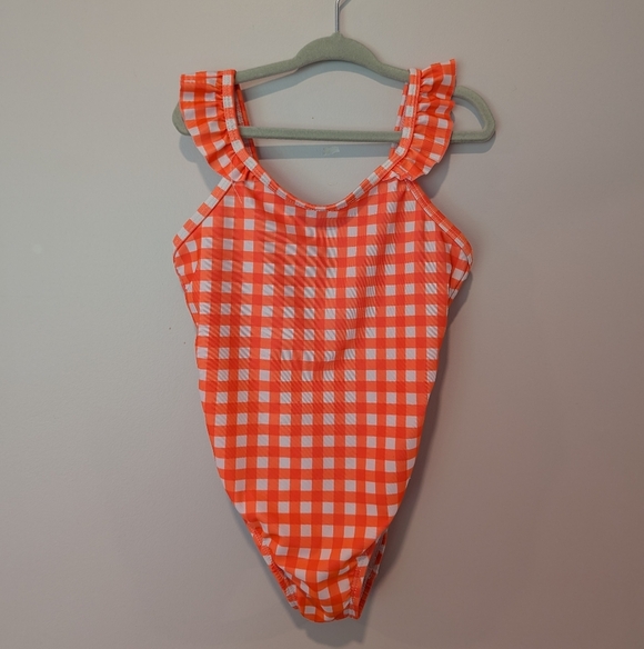 ❤️ 2 For 10 ❤️ 6T Orange Gingham One-Piece Swimsuit - Picture 1 of 3